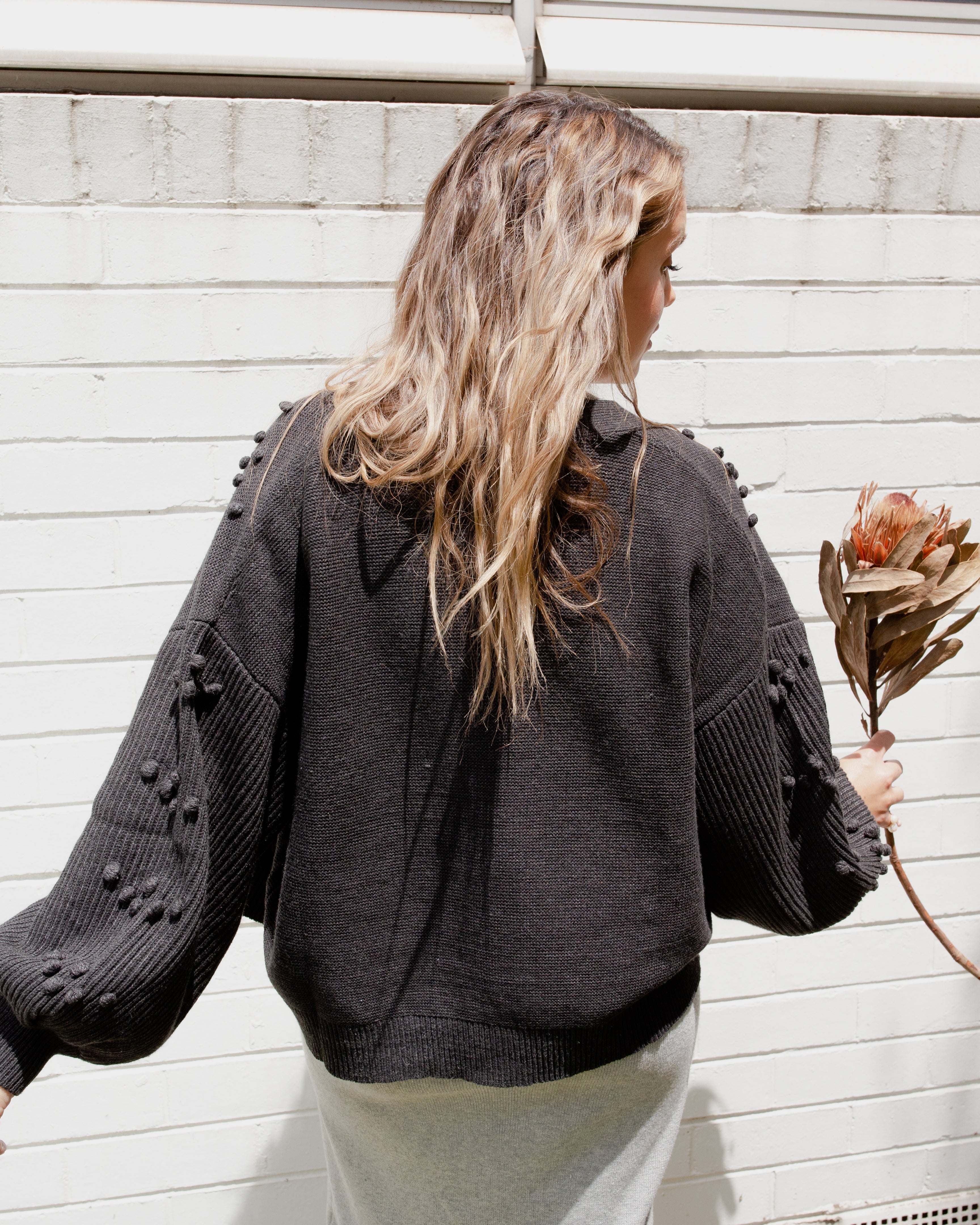 Grey bobble knit cardigan deals