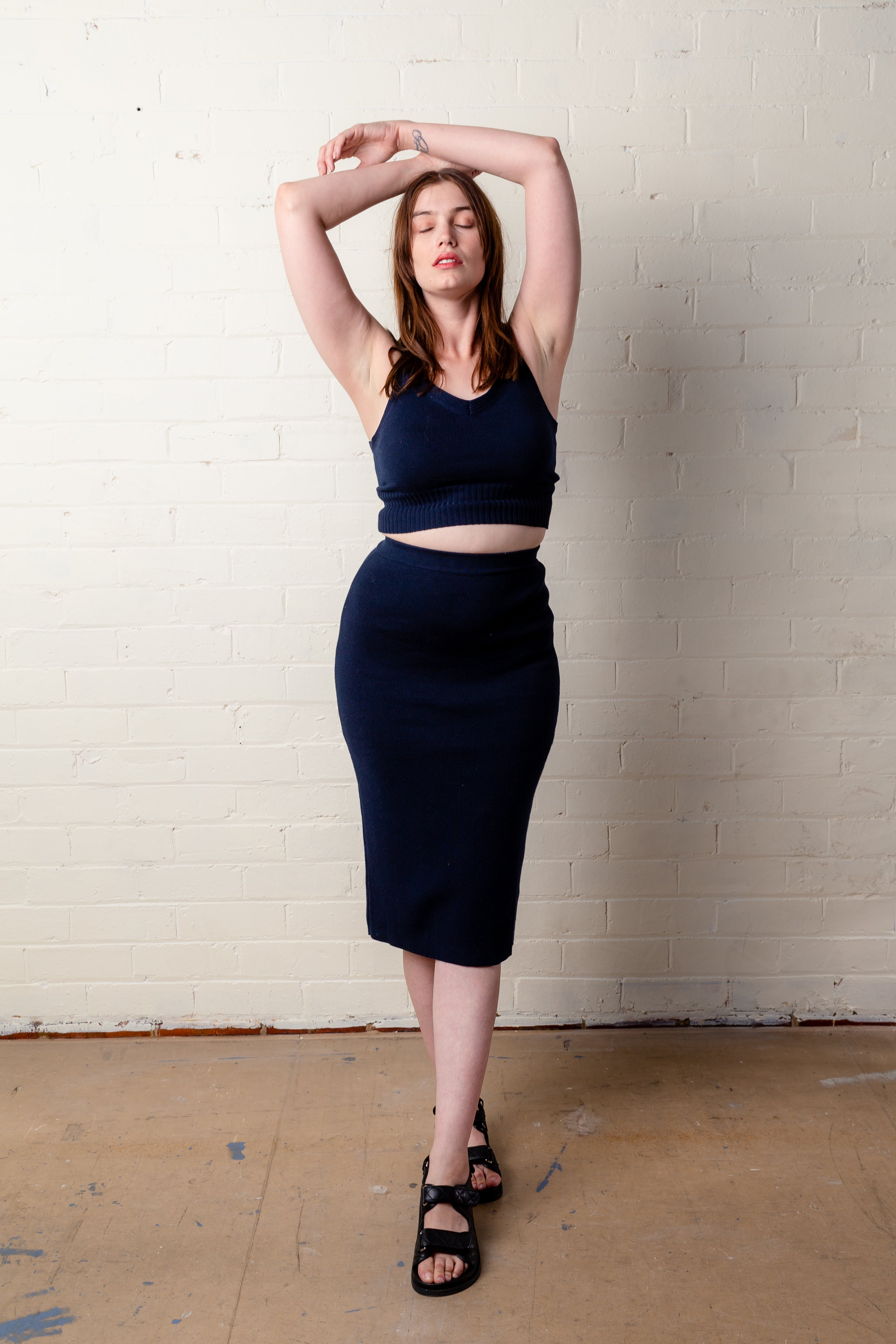 Evie Knit Skirt - midnight, navy, twin set, knitwear fashion, maternity fashion, bump friendly, cashmere, skirt, midi skirt